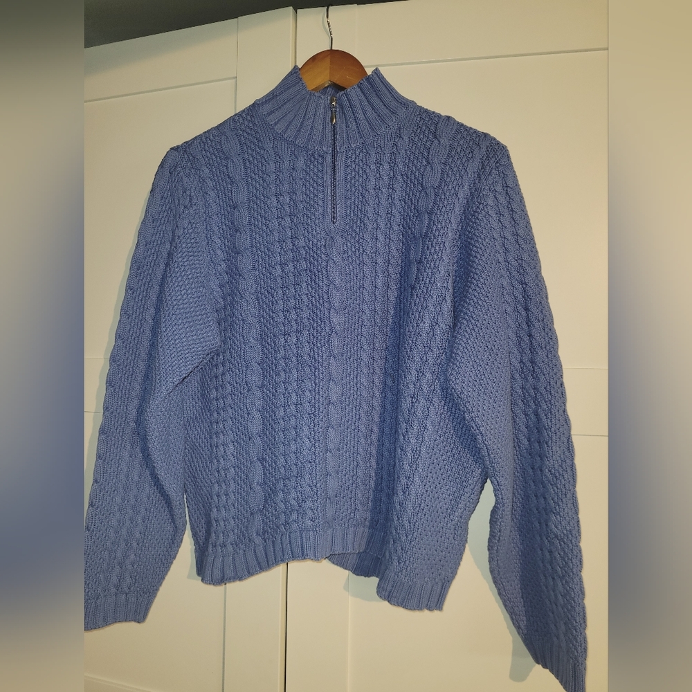 Splendid Blue Cowl Neck Cable Knit Sweater